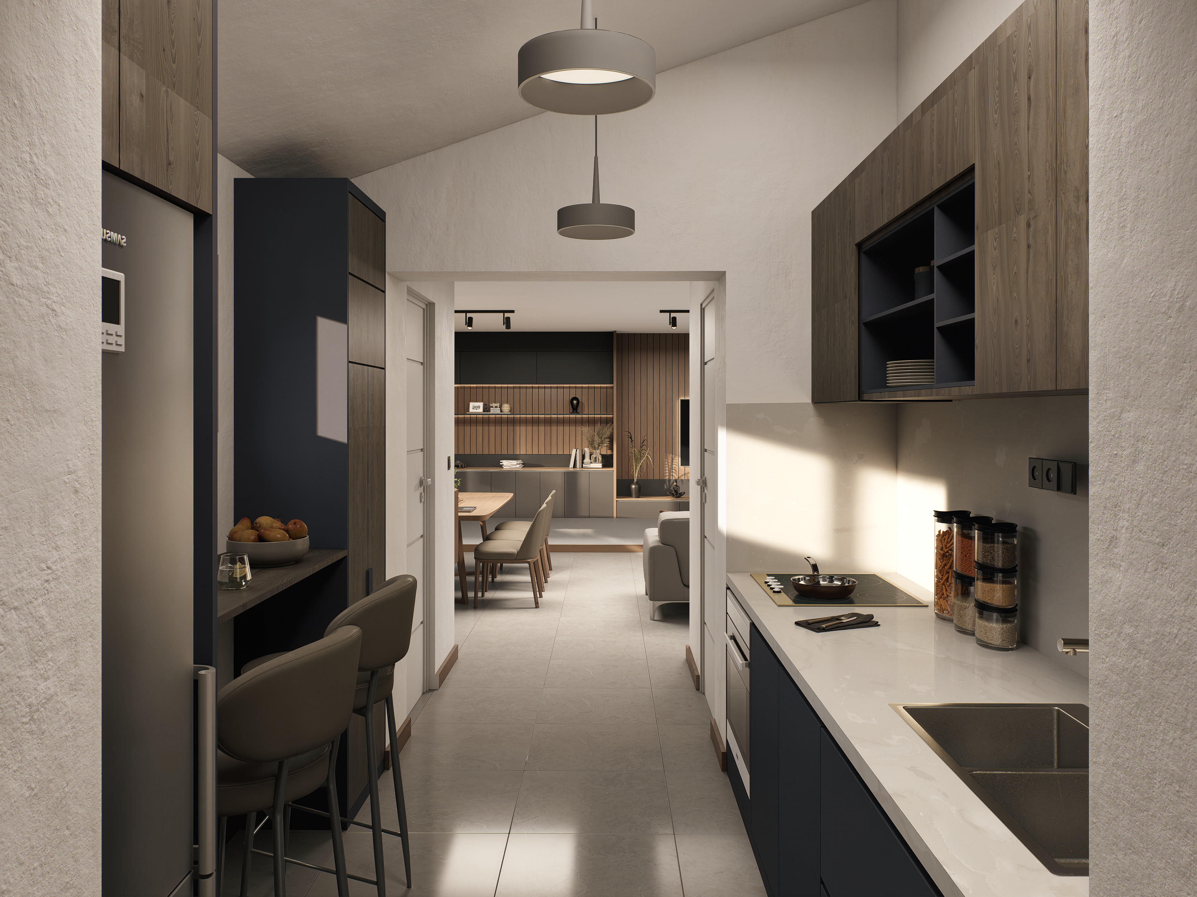 Render del pasillo de cocina