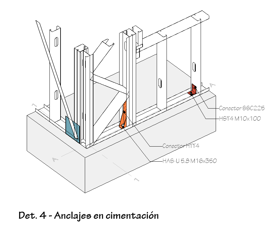 Detalle de anclajes en cimentación