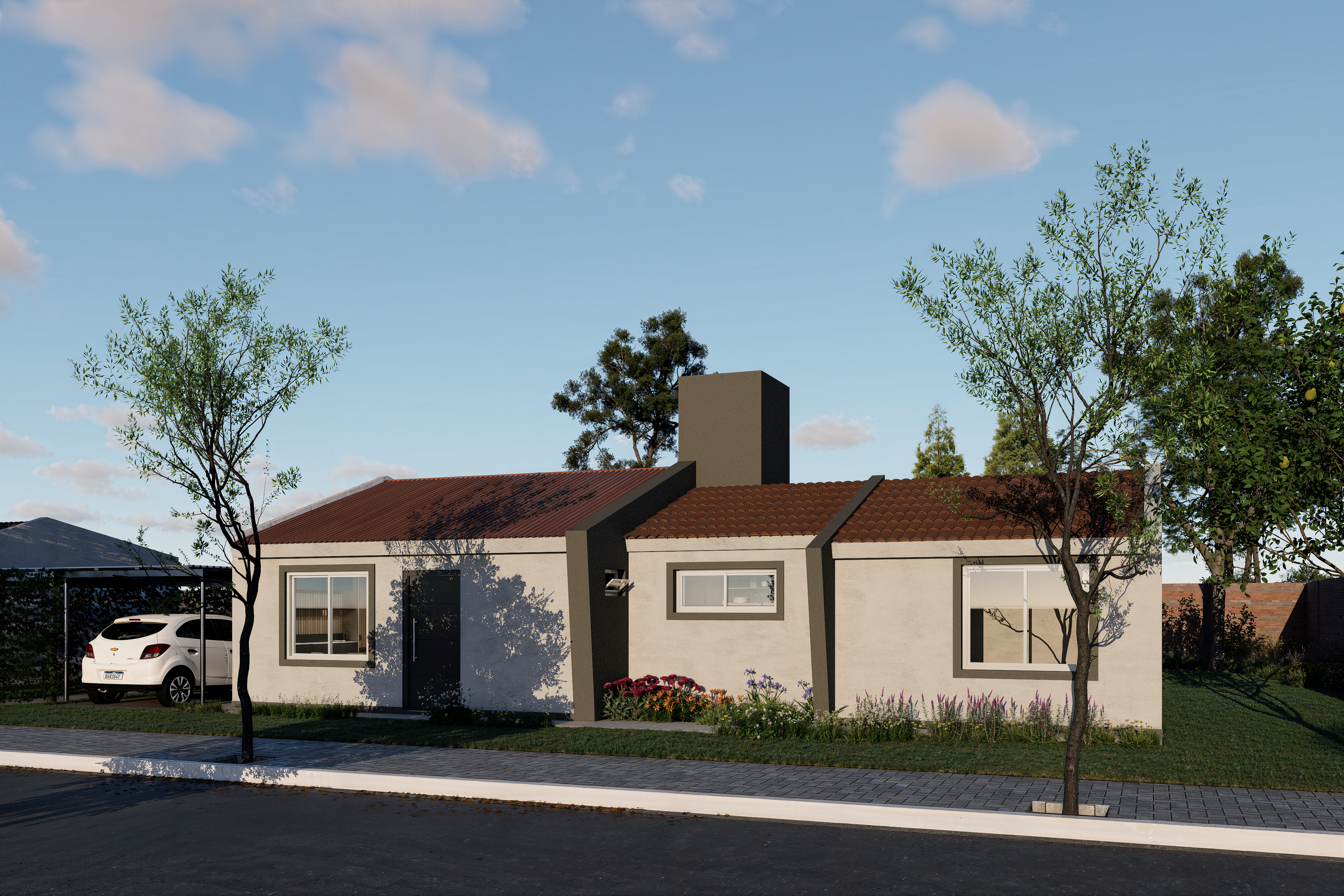 Render de la fachada frontal, segunda vista