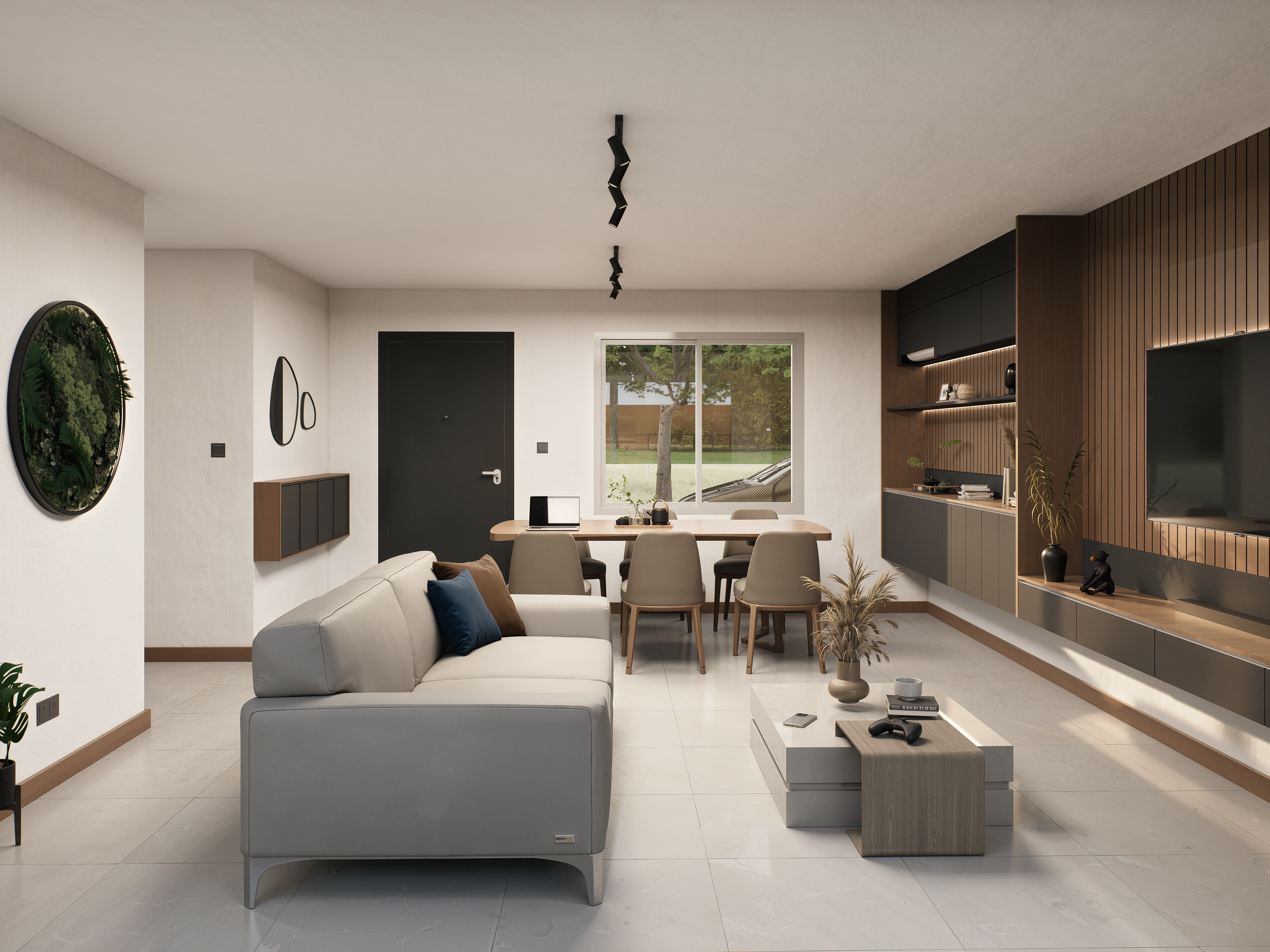 Render del estar-comedor, segundo ángulo