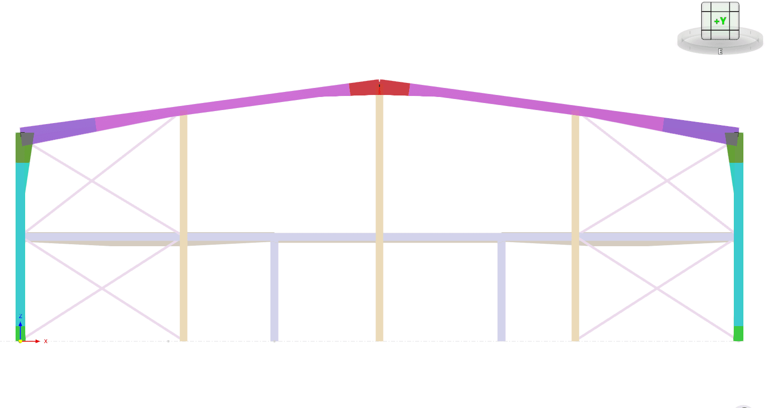 View of a transverse two-pitch portal frame