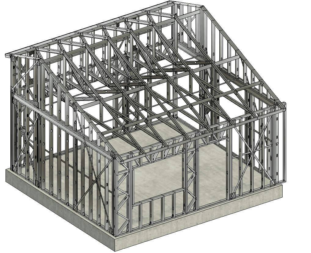 Modelo 3D de la estructura en steel framing de la ampliación Casa AI